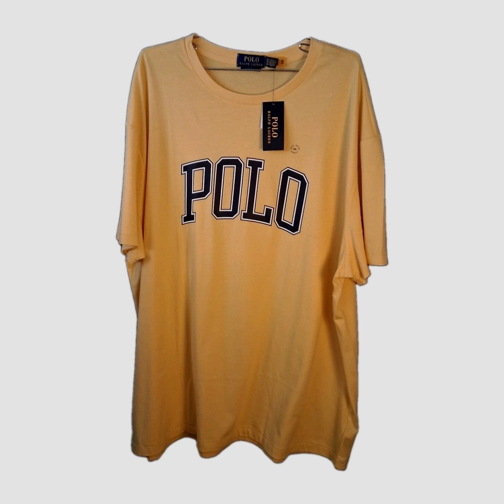 NWT Polo Ralph Lauren Yellow T-Shirt Mens 2XL Classic Fit Spellout Logo